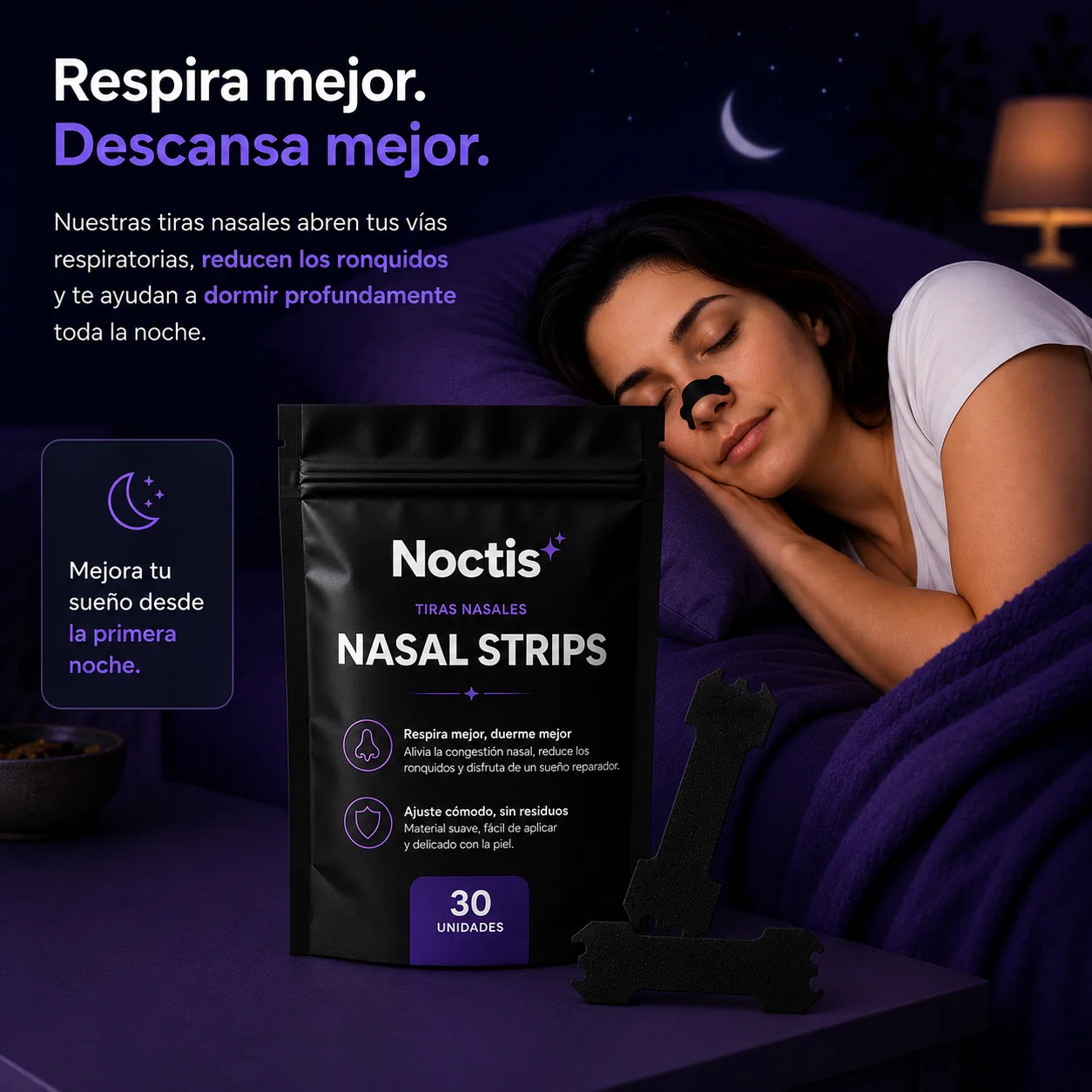 Tiras Nasales para Respirar y Dormir Mejor (30 uds.) | NoctisStrips™